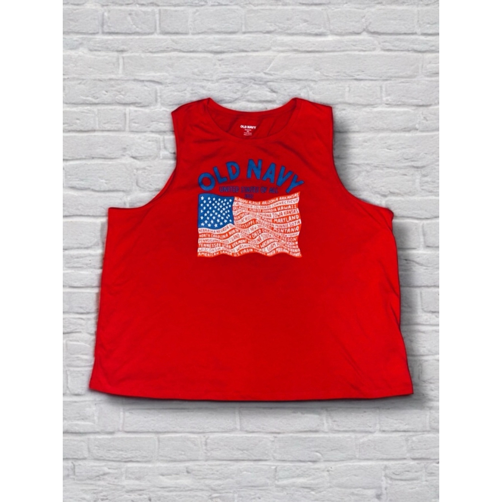 Old Navy Women's XXL Everywear Red Sleeveless Tank Top Shirt Flag States USA